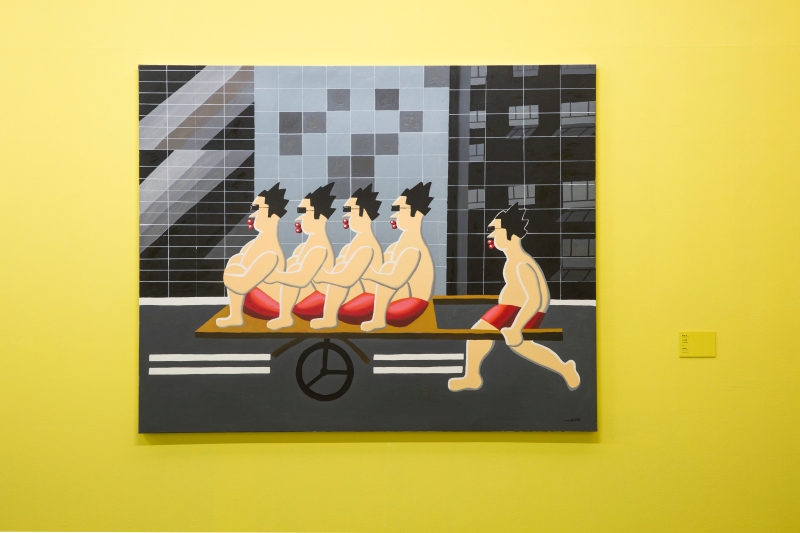鄭崇孝個展「嘟嘴男孩-重製計劃 」作品展示：《人力車》， 130X162M，油彩畫布，2013
