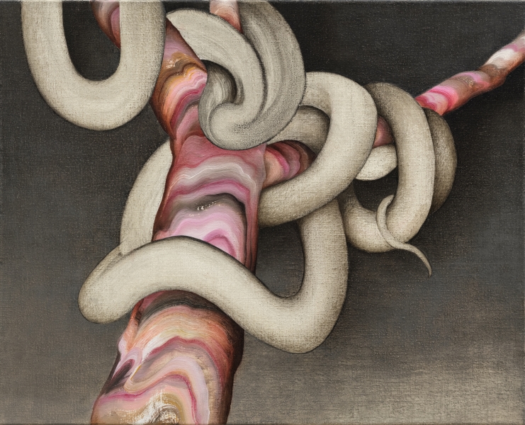 鄭農軒個展「請留步，聽我說個故事」作品：《蛇形》，油彩畫布，49.5×40 cm，2020