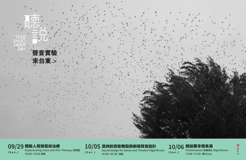 「醒醒-東台灣身心探索與表演性藝術發展交流」文宣：聽說聲音實驗系列活動，宣傳視覺