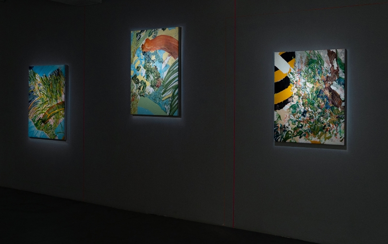 傅寧個展「窺視失靈的畫家湯姆」作品：《沒有的沒有》、《回歸線》、《街角》，畫布、壓克力，91×65、91×60、80×60 cm，2022