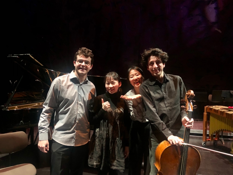 王之筠「奧地利格拉茲Impuls Festival當代音樂節暨創作交流計畫」演出照片:作品《寫在聆聽賞月舞以後》由IEMA-ensemble於2025年2月27於格拉茲Mumuth表演廳進行奧地利首演合影