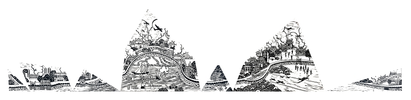 「念唸—蔡坤霖」個展作品：《半月沉江府城遊》，廣興紙、水性印墨，52×210 cm，2019
